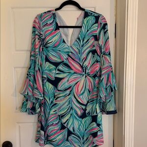 Lilly Pulitzer Navy Shift Dress with Teal & Pink Tropical Print